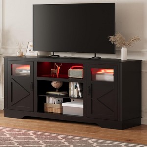 Homhougo Farmhouse TV Stand with LED Lights, Entertainment Center for 65 Inches Televisions, TV Console with Storage Cabinets and Open Shelves - 1 of 4