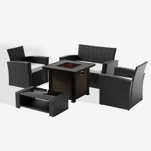 WestinTrends 4 Piece Conversation Outdoor Patio Sofa Set with Square Fire Pit Table - 1 of 4