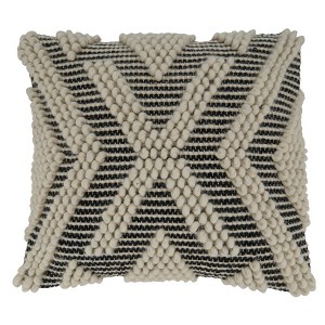 18"x18" Woven with Arrow Design Knitted Square Throw Pillow Cover Black/White - Saro Lifestyle: Cotton & Wool, Zipper Closure - 1 of 3