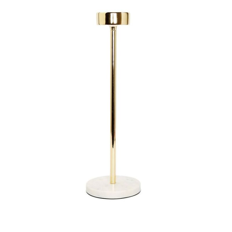 Gold Taper Candle Holder on Marble Base, 14"H, 1 of 3