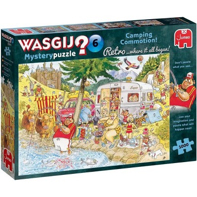 Jumbo Toys 1,000 Piece Jigsaw Puzzle: Retro Mystery 6 - Camping Commotion - 27" x 19"