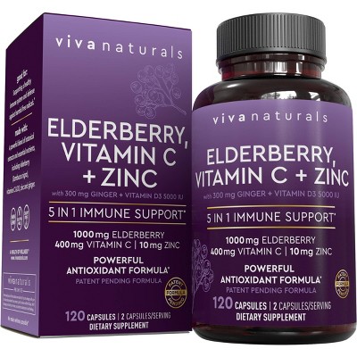 Viva Naturals Elderberry 5-in-1 Immunity Formula Multivitamin Capsules - 120ct