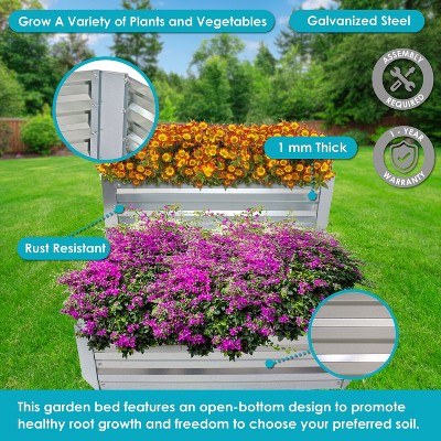 Silver 2-Tier Galvanized Steel Raised Garden Bed