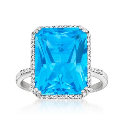 Ross-Simons 13.00 Carat Blue Topaz and .20 ct. t.w. Diamond Ring in 14kt White Gold