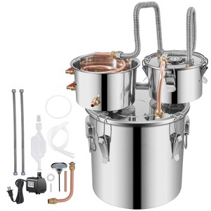VEVOR Moonshine Still Distiller 3Gal 12L Stainless Steel Water Distiller Copper Tube with Circulating Pump Home Brewing Kit, Silver - 1 of 4