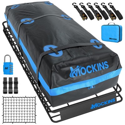 Mockins 84"x39"x6" Extendable Roof Cargo Basket with 35 Cubic Foot Waterproof Roof Cargo Bag, Lock, Straps and Carry Bag