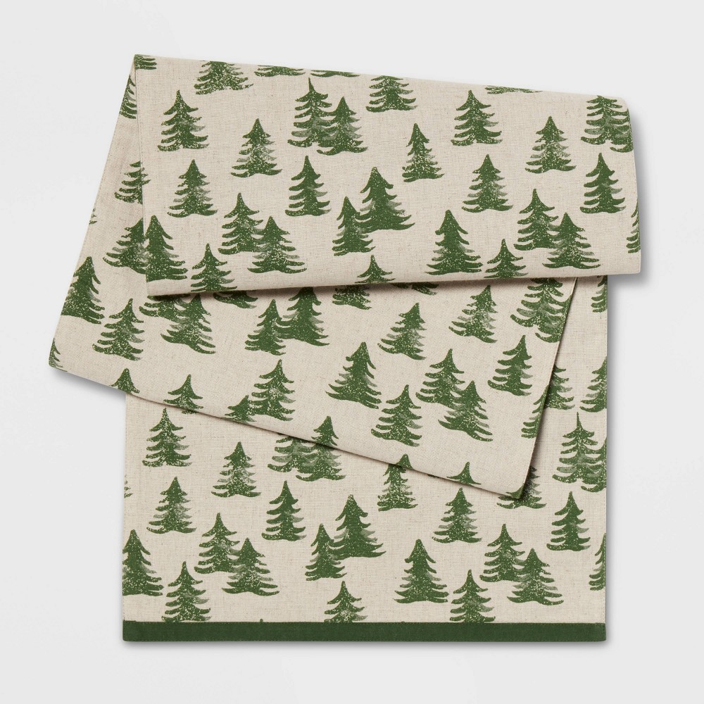 72" x 14" Cotton Stamped Trees Table Runner - Threshold