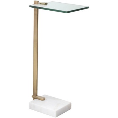 Uttermost Glam Brushed Brass Steel Rectangular Accent Table 11" x 8" Gold Tempered Glass Tabletop for Living Room Bedroom Entryway