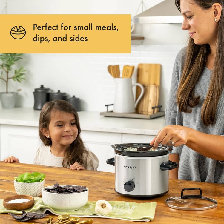 Crock-Pot 2qt Manual Slow Cooker - Stainless Steel: 3 Settings, Reheat & Warmer, Stay-Cool Handles, Dishwasher-Safe Parts, 3 of 7