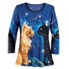 Collections Etc Celestial Cats Sequin Accented 3/4 Length Sleeve Top - 2 of 4
