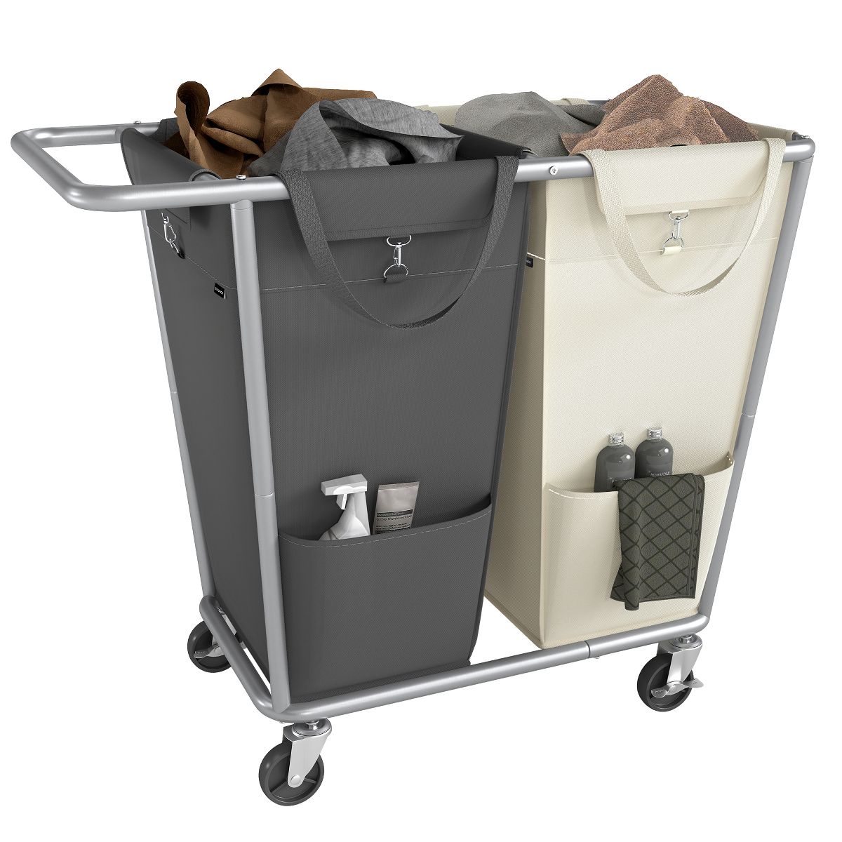 2-Section Laundry Basket with Wheels, Removable Bags, Steel Frame, 50.2 Gallons 190 L