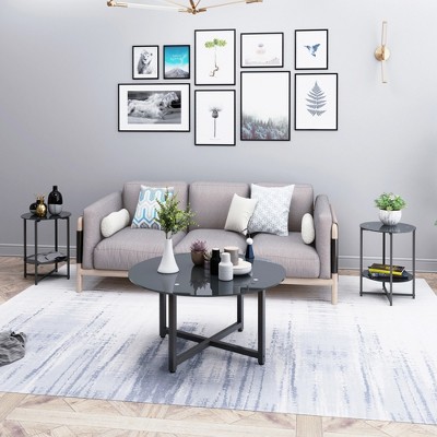 Syemin Modern Single Layer Glass Side Table, Coffee Table for Living Room, Dining Room, Bedroom, Brown, 35.44"*35.44"*17.72"