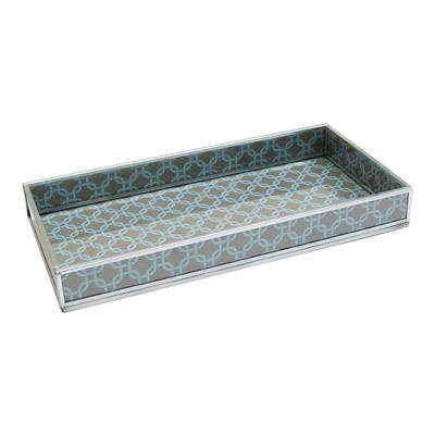 Gray Geometric Print Decorative Glass Tray Brown - Nu Steel