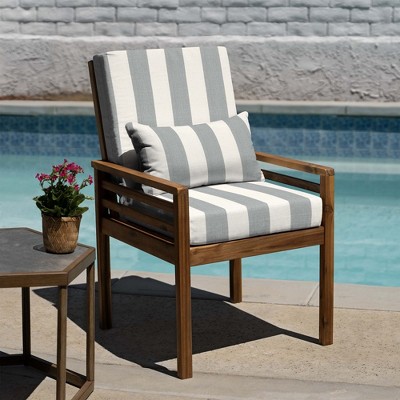 Cabana Stripe Stone Grey Highback Outdoor Dining Chair Cushion