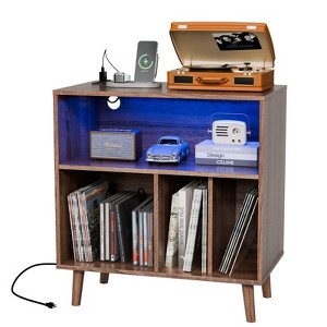 VINGLI Record Player Stand with Open Vinyl Storage, Vinyl Record Player Shelf with Power Outlet for Living Room - 1 of 2