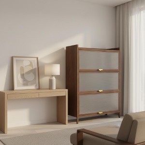 Homy Casa Modern Glass Door Cabinet with 3 Flip Doors, Walnut Finish – Storage or Display Cabinet for Living Room - 1 of 4