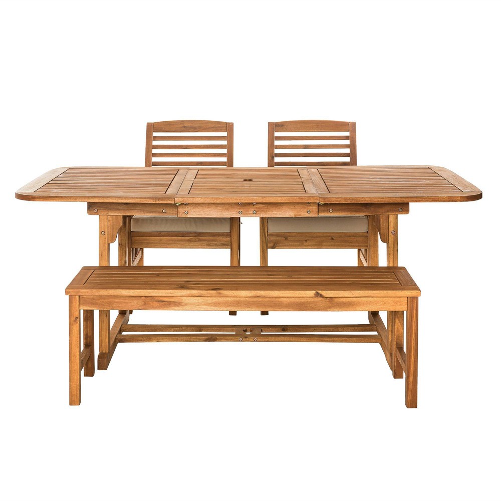 Ravenscroft 4pc Modern Boho Acacia Wood Slatted Outdoor Dining Set with Extendable Table - Brown - Saracina Home