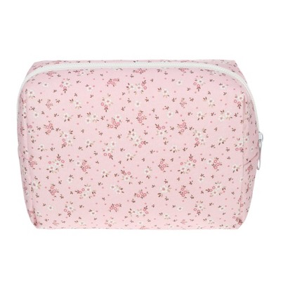 Unique Bargains Portable Floral Cosmetic Bag Light Pink 1 Pc