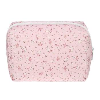 Unique Bargains Portable Floral Cosmetic Bag Light Pink 1 Pc
