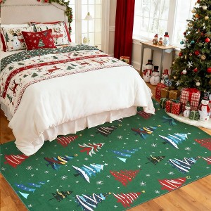 Christmas Area Rug, Xmas Tree Washable Soft Carpet with Non Slip Backing, Low Pile Stain Resistant Floor Mat for Living Room, Bedroom - 1 of 4