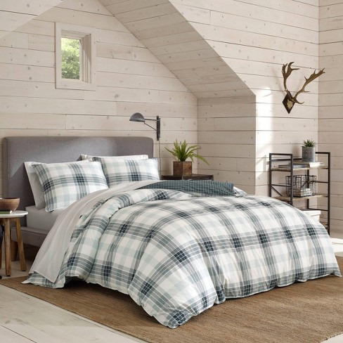 Eddie Bauer Full Queen Winter Ridge Plaid Duvet Cover Set Green