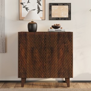Whisen Rustic Mango Wood Fluted Accent Cabinet with Adjustable Shelf for Kitchen Dining & Living Room - 1 of 4