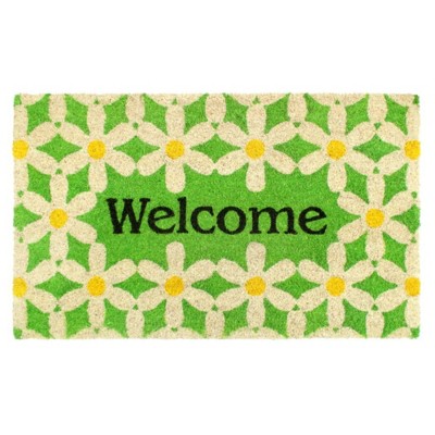 1'6" x 2'6" Tufted Daisy Coir Doormat Green - Raj