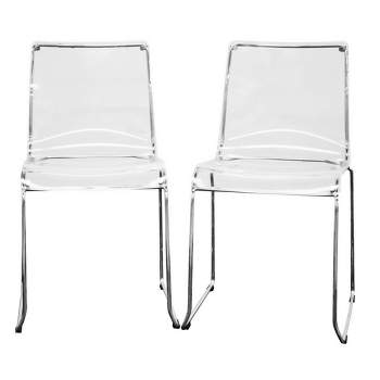 Lino Transparent Acrylic Dining Chair - Clear (Set Of 2) - Baxton Studio: Chrome-Finished, Stackable, Modern Design, No Assembly Required