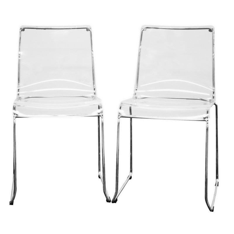 Lino Transparent Acrylic Dining Chair - Clear (Set Of 2) - Baxton Studio: Chrome-Finished, Stackable, Modern Design, No Assembly Required, 1 of 7