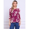 INSPIRE CHIC Women's Round Neck Ruffle 3/4 Sleeve Floral Print Chiffon Blouse - 3 of 4