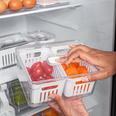 OU Fridge Organizer Bin with Drain Baskets & Vented Lid, 2.3qt Clear Stackable Refrigerator Storage Bin, Produce Kitchen Storage Container, BPA Free — фото 3