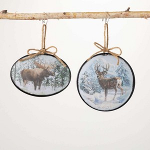 Moose And Deer Ornament Multicolor 6"H Metal Set of 2 - 1 of 2