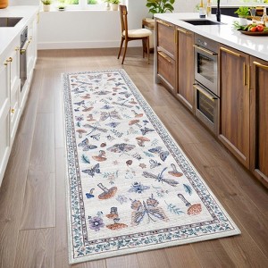2x6FT Modern Washable Area Rug, Insect Floral Print Floor Cover with Non Slip Backing, Low Pile Stain Resistant Indoor Carpet for Bedroom - 1 of 4