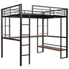 Whisen Full Size Metal Loft Bed with Long Desk, Triangle Shelves and Ladder - Black - 4 of 4