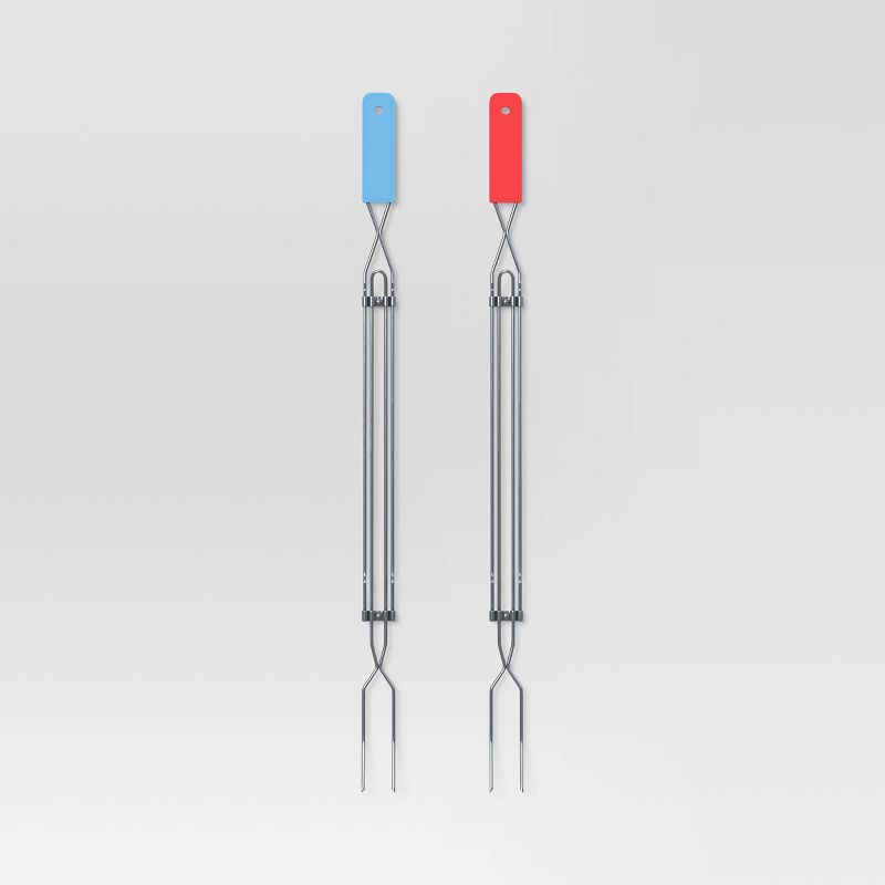 2pc Chromed Steel Extension Forks Grill Tools Red &#38; Blue - Sun Squad&#8482;, 1 of 4