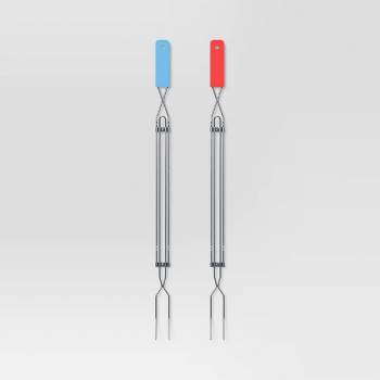 2pc Chromed Steel Extension Forks Grill Tools Red & Blue - Sun Squad™