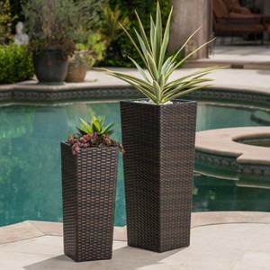 Hrinhom 2-Piece Modern Rattan Flower Pot, Square Planters for Garden and Patio - 1 of 4