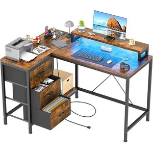 L-Shaped Gaming Desk with LED Lights & USB Hub - 4 Outlets, 3 Drawers, Adjustable Monitor Stand, Home Office Computer Desk - 1 of 4