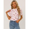 INSPIRE CHIC Women's Ruffled Short Sleeve Floral Mock Neck Summer Top - 2 of 4