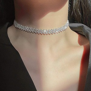 Summit Adventure Rhinestone Choker Necklace – Sparkly Silver Crystal Chain, Minimalist Party Jewelry for Women - 1 of 4