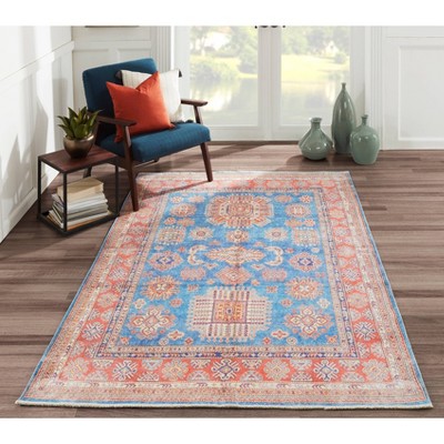 Chandler Blue and Multicolor Hand-Knotted Synthetic Runner Rug