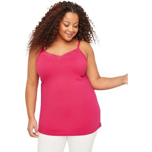 Catherines Women's Plus Size Petite Suprema Cami With Lace - 1 of 4