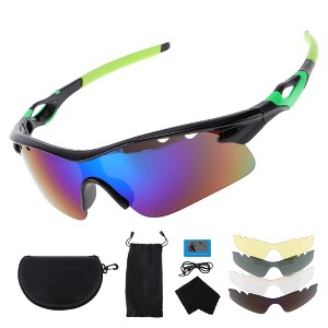 Unique Bargains Motorcycle Riding Goggles PC Tri-acetel for Outdoor Sports Dirt Bike ATV Green Silver Tone Lens Black Green Frame 1Set - 1 of 4