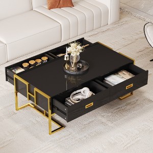 KWPZQEB Rectangular Coffee Table with Storage, Modern Center Table with 4 Drawers, 47.3" Accent Center Table with Gold Base for Living Room, Apartment - 1 of 4