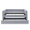 Kumasinova Modern Eucalyptus Wood Daybed with Twin Trundle Bed,Soft Linen Upholstered Sofa Bed with Tufted Framed Sides,300lbs Max - 4 of 4