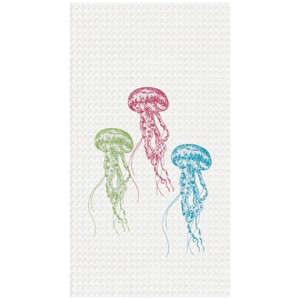 C&F Home Jellyfish Embroidered Cotton Waffle Weave Kitchen Towel - 1 of 3