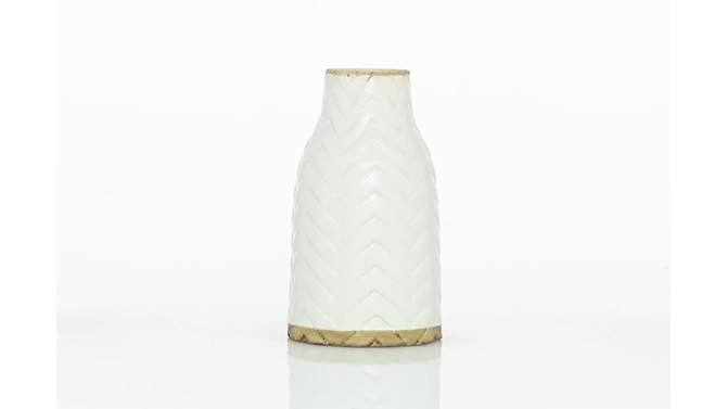 12&#34; x 7&#34; Round White Ceramic Vase with Chevron Pattern - Olivia &#38; May, 2 of 6, play video