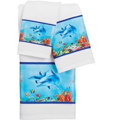 Collections Etc 3-Piece Dolphins and Tropical Fish Bath Towel Set Blue