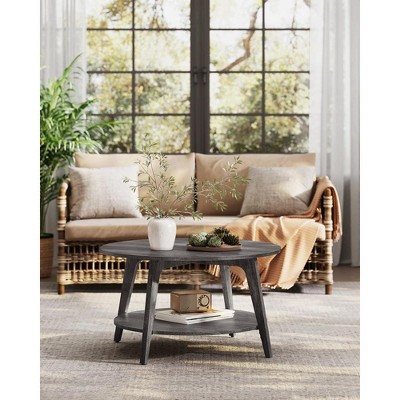 2 - Tier Round Coffee Table with Storage - 31.5 x 17.7 Inches, Easy to Assemble for Living Room