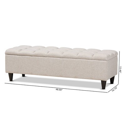 Beige Tufted Fabric Storage Bench with Dark Wood Legs